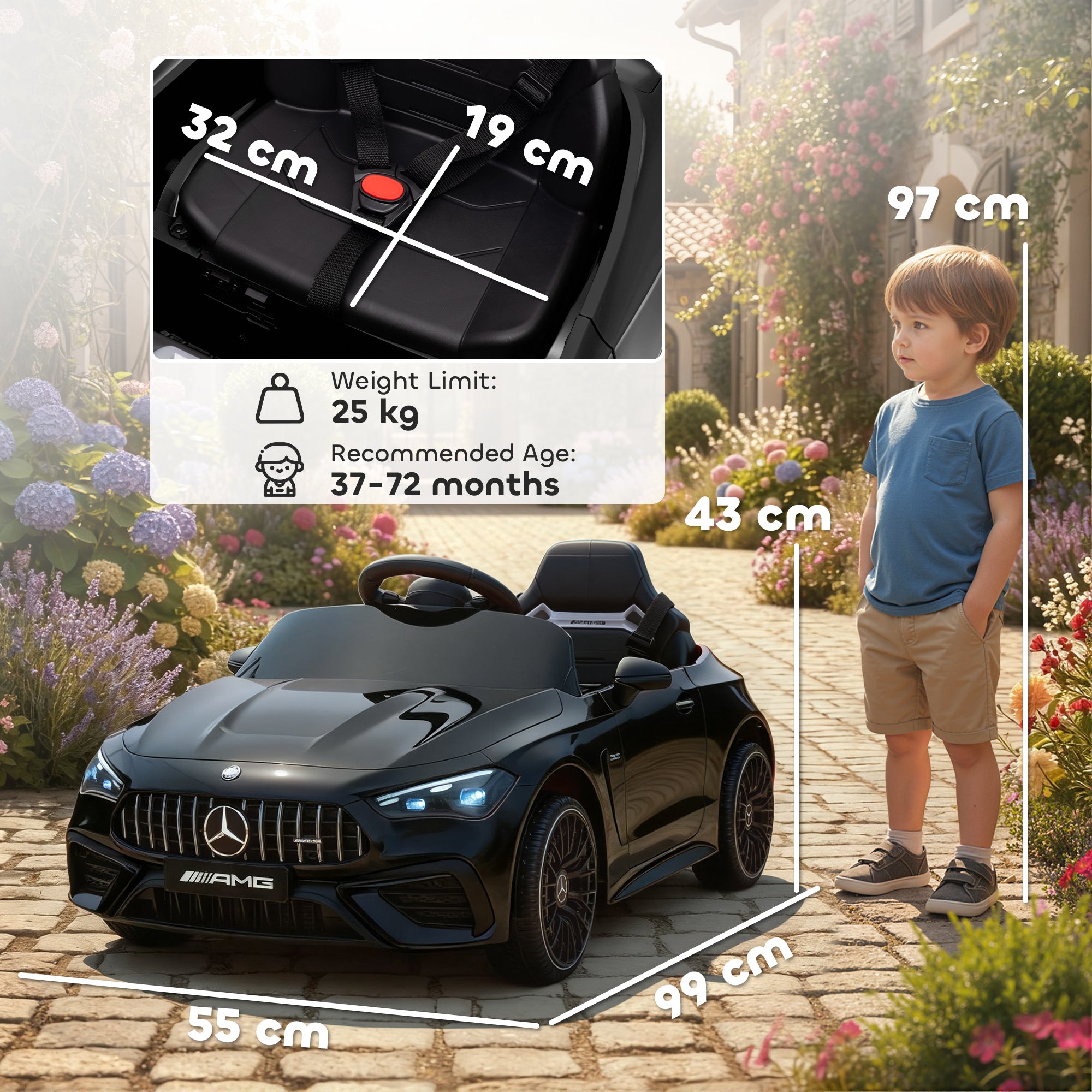 AIYAPLAY Licensed Mercedes AMG Kids Electric Car, 12V Ride On Car with Dual Motors, Remote Control for 3-6 Years, Black 