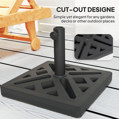Outsunny Garden Parasol Base, 15kg HDPE Outdoor Umbrella Stand Parasol Stand with Cut-Out Design, Sun Umbrella Base for Deck Poolside, Black 