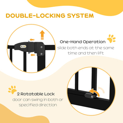 PawHut Pressure Fit Dog Stair Gate No Drilling Safety Gate Auto Close for Doorways, Hallways, 74-100cm Adjustable, 94cm Tall, Black 