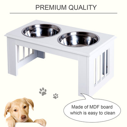PawHut Raised Dog Feeding Bowls with Stand, Stainless Steel for Medium Dog, 58L x 31W x 25H cm - White 