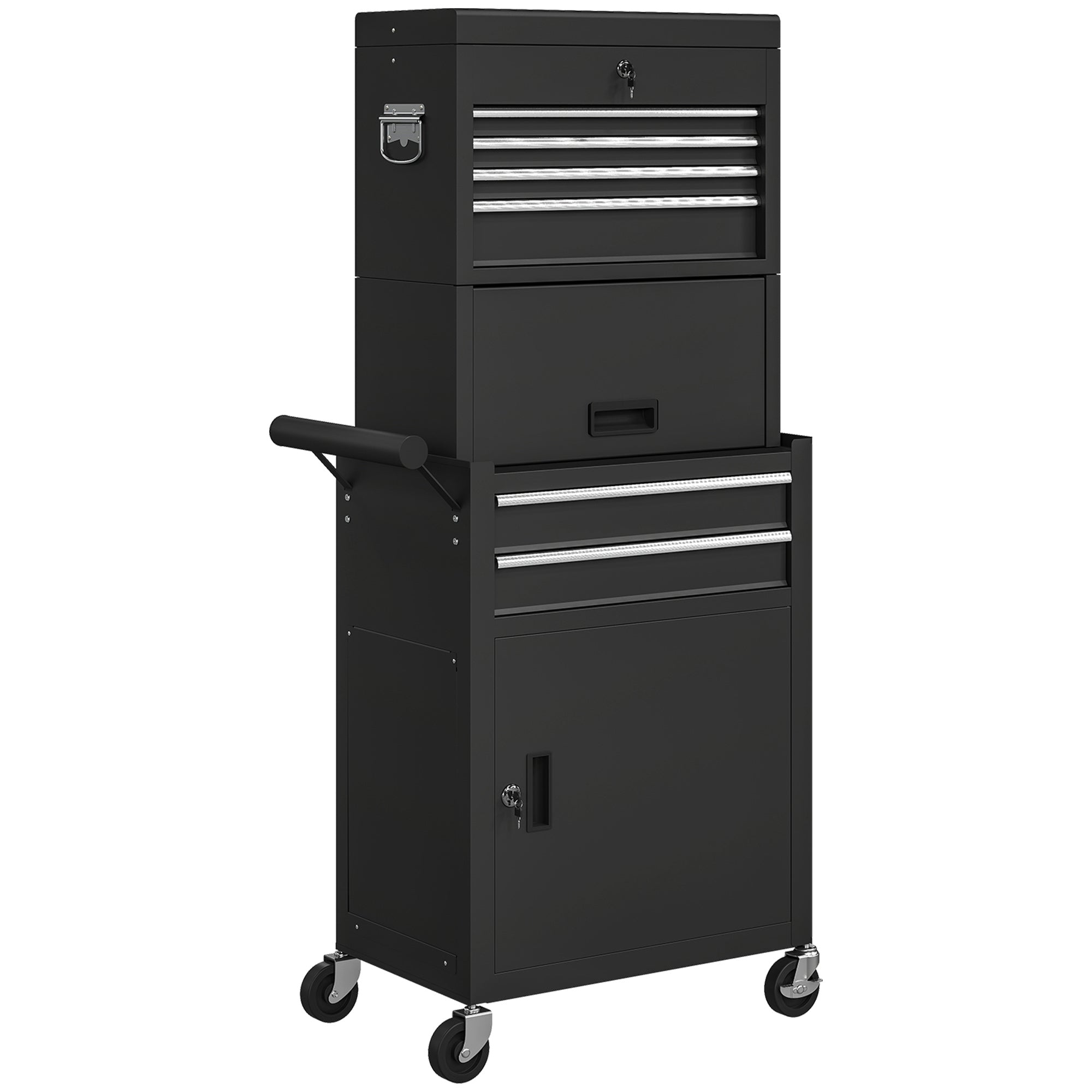 HOMCOM Three-Part Steel Locking Tool Chest - Black 