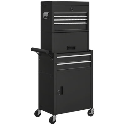 HOMCOM Three-Part Steel Locking Tool Chest - Black 