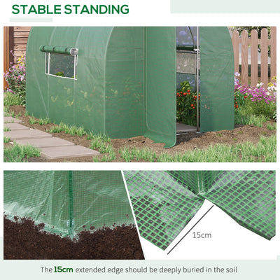 Outsunny Large Polytunnel Walk In Greenhouse, Plant Gardening Tunnel Green House with Metal Hinged Door, Galvanised Steel Frame & Mesh Windows, Green (3 x 2 m) 