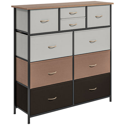 HOMCOM Bedroom Chest of Drawers, 10 Drawer Dresser with Foldable Fabric Drawers and Steel Frame, Multicolour 