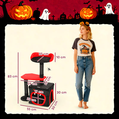 PawHut Cat Tree, Gothic Cat Tower with Scratching Posts, Cute Condo, Coffin Platform, Bed and Spider Toy, Halloween 
