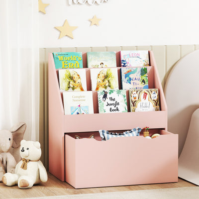 AIYAPLAY Bookcase for Kids with Shelves, Drawer, Bookcase for Bedroom, Playroom, Pink 