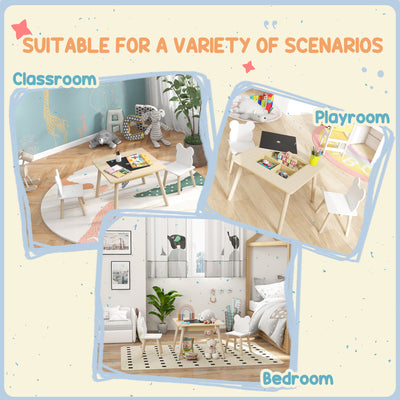 AIYAPLAY 3-Piece Kids Table and Chairs Set with Convertible Desk and Storage Grid, Kids Activity Table for Nursery, Playroom 