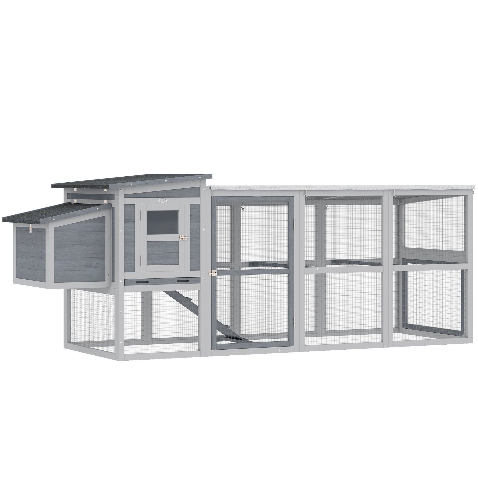 PawHut Large Chicken Coop, Wooden Hen House with Covered Run, Nesting Box, Pull-Out Tray, Opening Asphalt Roof 
