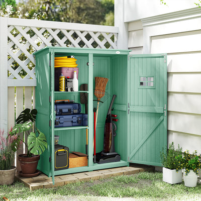 Outsunny Wooden Garden Shed with Two Windows, Tool Storage Cabinet, Outdoor Double Door organiser 127.5L x 50W x 164H cm, Green 