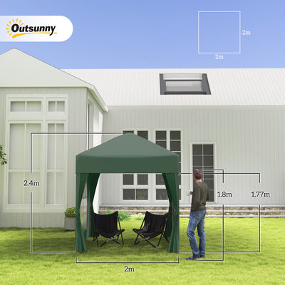 Outsunny 2 x 2 m Garden Pop Up Gazebo, Wedding Party Tent Marquee, Water Resistant Awning Canopy with Sidewalls, Windows, Carry Bag, Green 