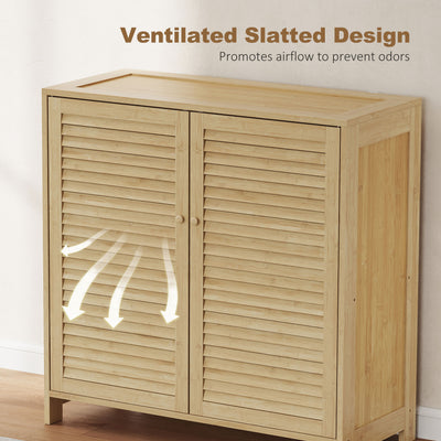 HOMCOM Bamboo Shoe Cabinet with Louvered Doors, 14 Pairs Shoe Storage Cabinet with Adjustable Shelves for Hallway, Natural 
