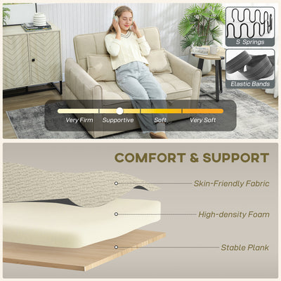 HOMCOM 2 Seater Sofa Bed, 3-in-1 Convertible Sleeper Sofa with Click-clack Adjustable Backrest and 2 Pillows, Light Brown 