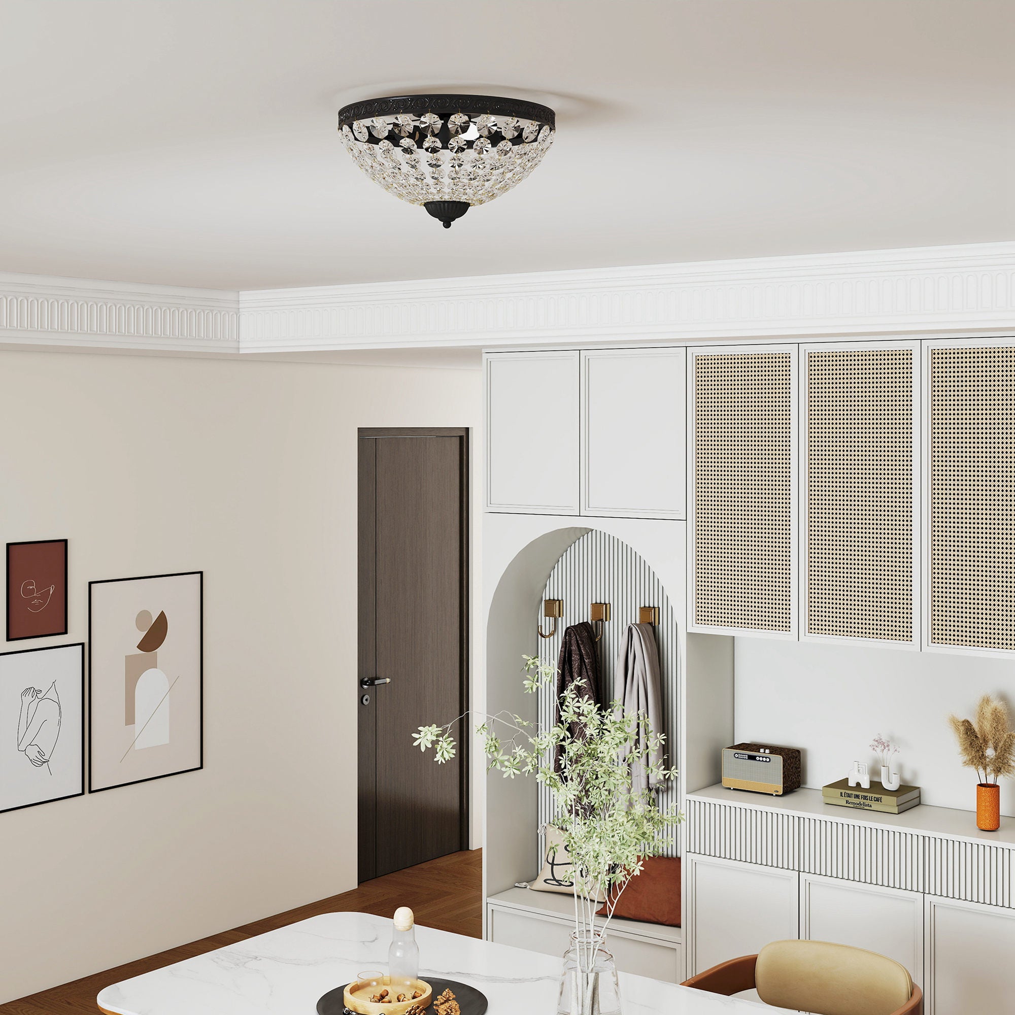 HOMCOM Crystal Chandelier Ceiling Light with 168 Octagonal Beads, Vintage 2-Light Flush Mount Ceiling Light for Living Room, Bedroom, Hallway, Dining Room, Black 