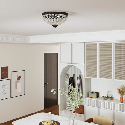 HOMCOM Crystal Chandelier Ceiling Light with 168 Octagonal Beads, Vintage 2-Light Flush Mount Ceiling Light for Living Room, Bedroom, Hallway, Dining Room, Black 
