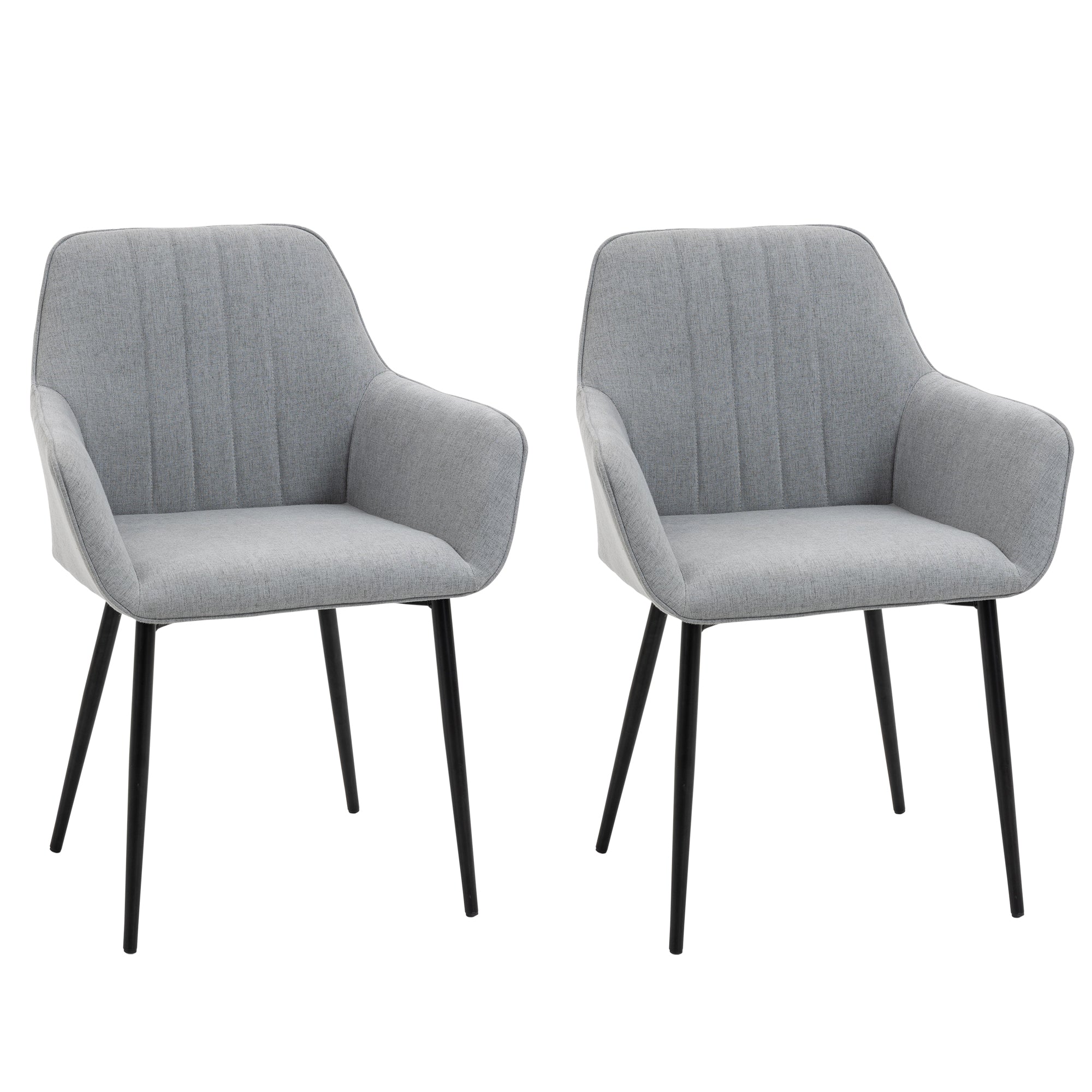 HOMCOM Dining Chairs Upholstered Linen Fabric Accent Chairs with Metal Legs, Set of 2, Light Grey 