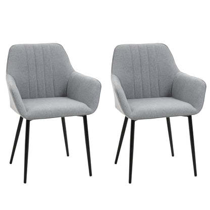 HOMCOM Dining Chairs Upholstered Linen Fabric Accent Chairs with Metal Legs, Set of 2, Light Grey 
