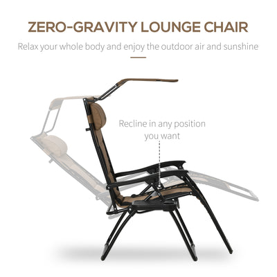 Outsunny Zero Gravity Lounger Chair, Folding Reclining Patio Chair with Shade Cover, Padded Seat, Cup Holder, Soft Cushion and Headrest for Poolside, Camping, Coffee 