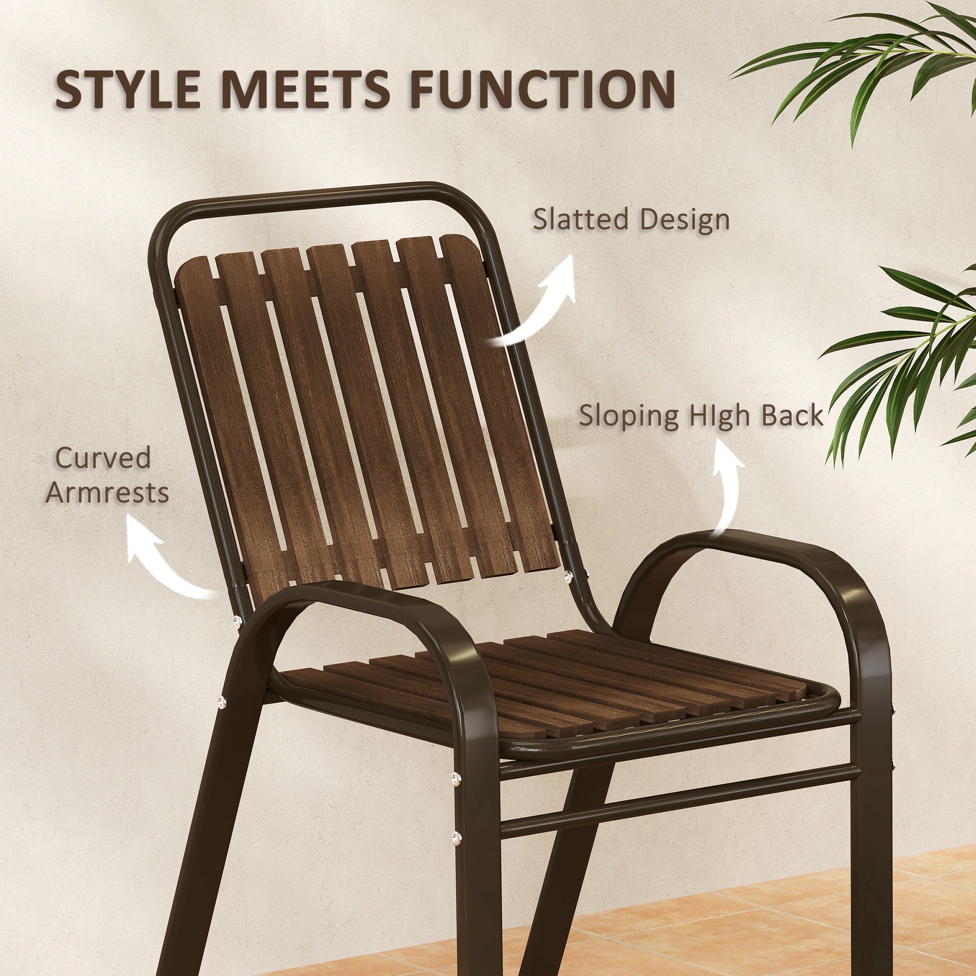 Outsunny 3 Pieces Patio Bistro Set with Stackable Chairs, Tempered Glass Table, for Outdoor, Balcony, Patio, Garden, Dark Brown 