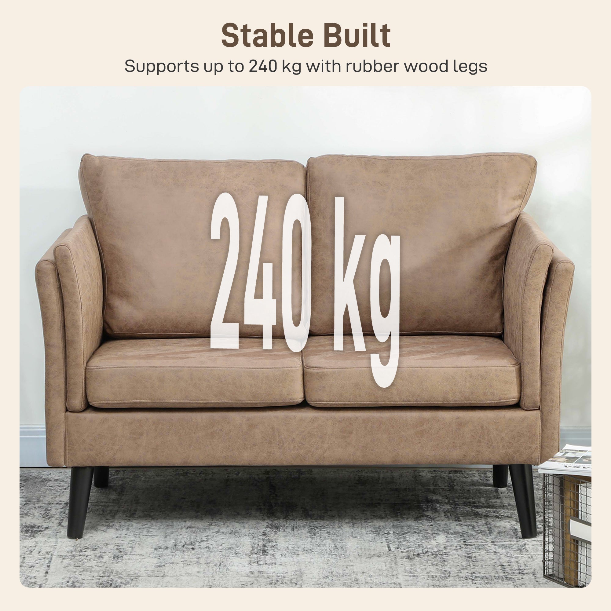 HOMCOM Two-Seater Leathaire Sofa - Light Brown