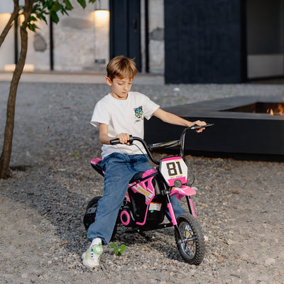AIYAPLAY Kids Electric Motorbike, 24V Ride On Motorcycle with 3 Speeds and Rear Suspension, Dirt Bike for 8-12 Years Old, Pink 