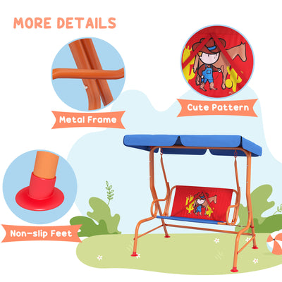 Outsunny Two Seater Kids Garden Swing, Cowboy Themed kids Swing Chair with Adjustable Canopy, Safety Belts for Outdoor Use 