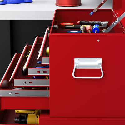 HOMCOM Portable Tool Box, Metal Tool Chest on Wheels with 6 Drawers for Garage and Workshop, Red 