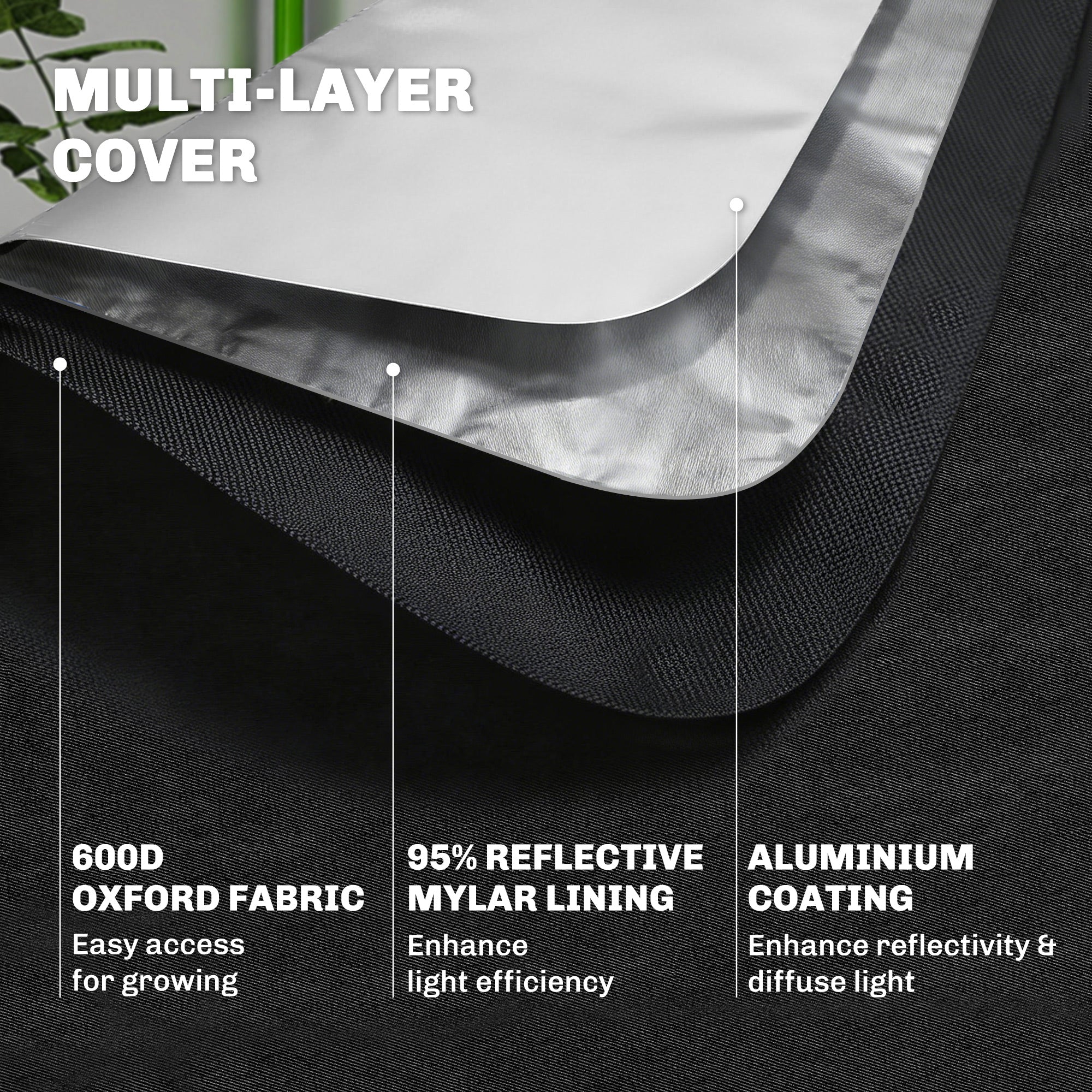 Outsunny Grow Tent 120 x 120 x 200 cm, Reflective Mylar Hydroponic Growing Tent with 600D Oxford Fabric, Observation Window, Vent, Zipper Door for Indoor Plant Growing, Black 