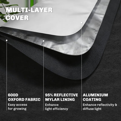 Outsunny Grow Tent 120 x 120 x 200 cm, Reflective Mylar Hydroponic Growing Tent with 600D Oxford Fabric, Observation Window, Vent, Zipper Door for Indoor Plant Growing, Black 