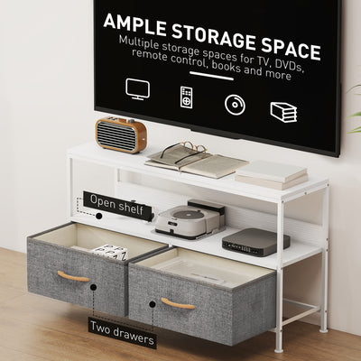 HOMCOM TV Stand Cabinet with 2 Foldable Drawers - White 