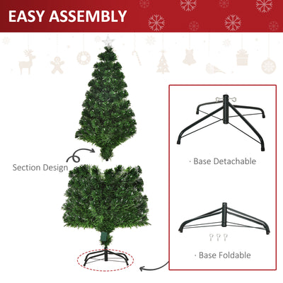 HOMCOM 5FT Pre-Lit Artificial Christmas Tree w/ Lights Star Topper Metal Base Home Seasonal Decoration 