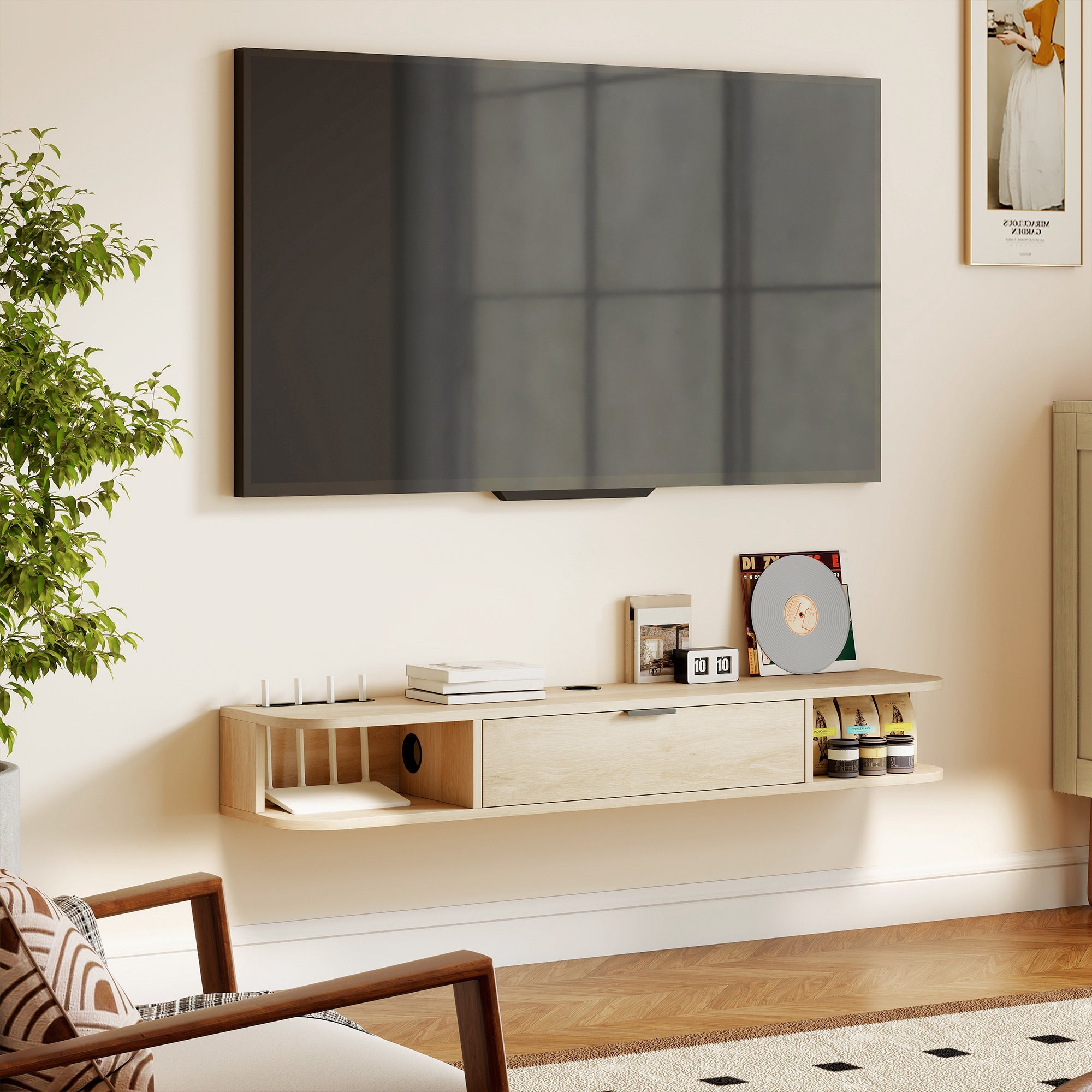 HOMCOM 120 cm Floating TV Unit for TVs up to 50 Inch - Natural 
