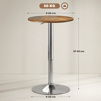 HOMCOM Round Bar Table, 360 Degree Swivel Counter Pub Table with Adjustable Height, for Kitchen, Cafe, Rustic Brown 