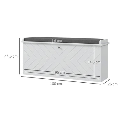 HOMCOM 10-Shoe Storage Bench, with Padded Top Seat - White/Grey 