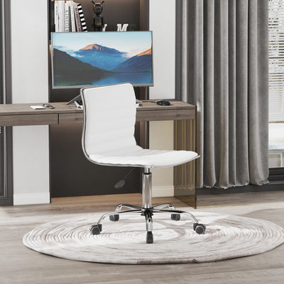 HOMCOM Adjustable Swivel Office Chair with Armless Mid-Back in PU Leather and Chrome Base - White 