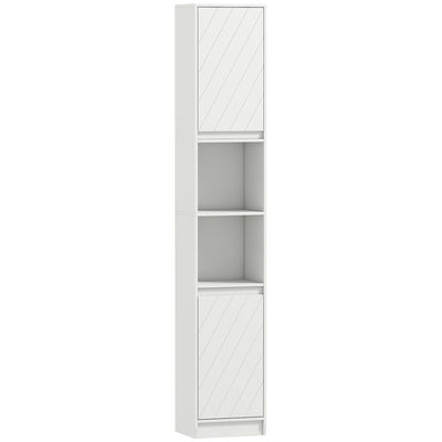 HOMCOM Narrow Bathroom Cabinet, Slim Bathroom Storage Unit with Open Compartment, Freestanding Storage Cupboard with Adjustable Shelves for Small Spaces, 30 x 24 x 170 cm, White 