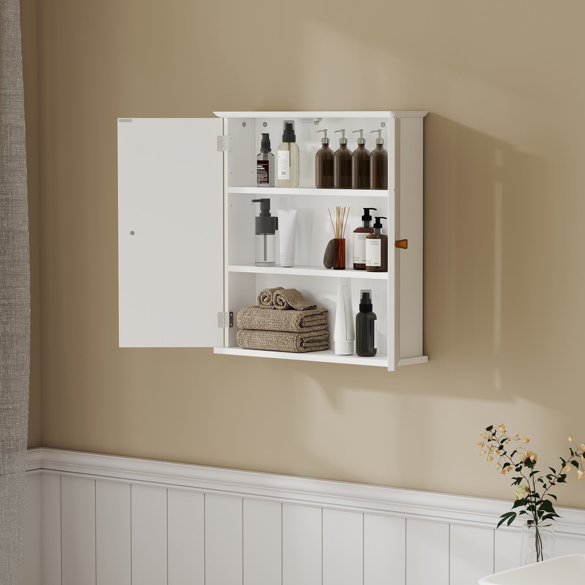 HOMCOM Bathroom Cabinet Wall Mounted, Bathroom Wall Cabinet Medicine Cabinet with 2 Doors, Adjustable Shelf, White 