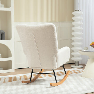 HOMCOM Teddy Fleece Rocking Chair - Cream White 