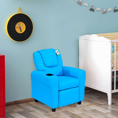 HOMCOM Kids Recliner Chair, PU Leather with Adjustable Backrest, Footrest, Padded Headrest, Blue 