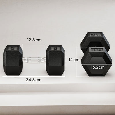 HOMCOM 2x17.5KG Rubber Hex Dumbbell Portable Hand Weights Dumbbell Home Gym 