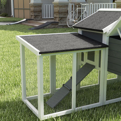 PawHut Large Chicken Coop, Wooden Garden Hen House, Poultry Coops Cages with Run, Nesting Box, Grey 