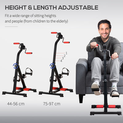 HOMCOM Portable Exercise Bike for Home Pedal Exerciser Height-adjustable 56L x 44- 56W x 75- 97H cm Black and Red 