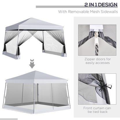 Outsunny Outdoor Garden Pop-up Gazebo Canopy Tent Sun Shade Event Shelter Folding with Adjustable Height, Mesh Screen Side Walls 3.5 M × 3.5 M Base / 3 M × 3 M Top, White 