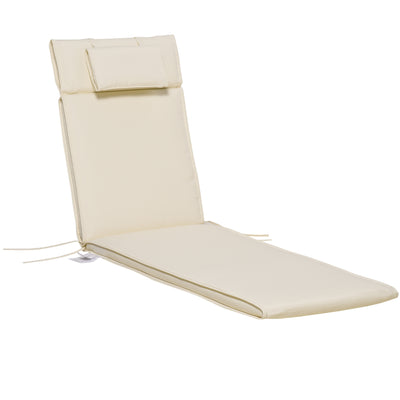 Outsunny Garden Sun Lounger Cushion Replacement Thick Sunbed Reclining Chair Relaxer Pad with Pillow - Cream White 