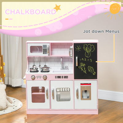 AIYAPLAY Pretend Play Kitchen, Kids Kitchen Playset w/ Toy Phone, Chalkboard, Microwave, Cooking Stove, Sink 