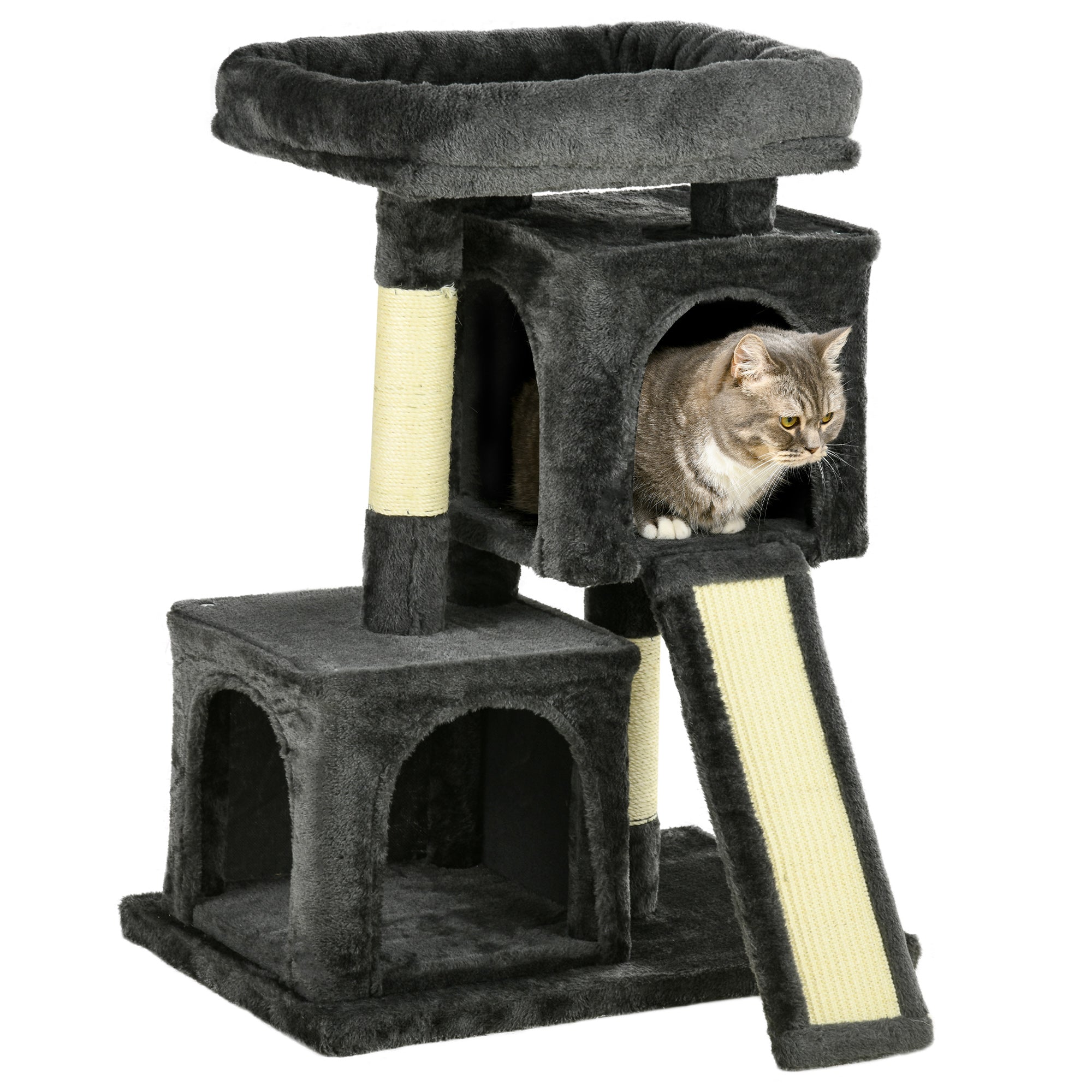 PawHut Cat Tree for Indoor Cats 83cm Cat Scratching Post Scratch Board Kitten Tower Climbing Frame Black 