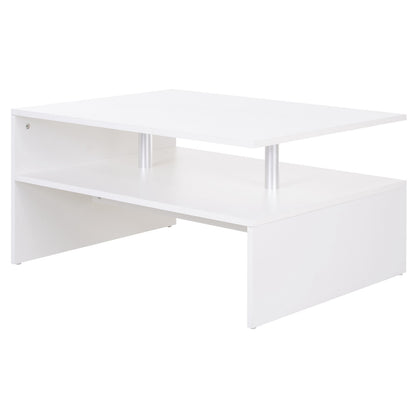 HOMCOM Coffee Table with Storage, 2-Tier Centre Table, Modern Living Room Table with Open Shelf and Aluminium Poles, White 