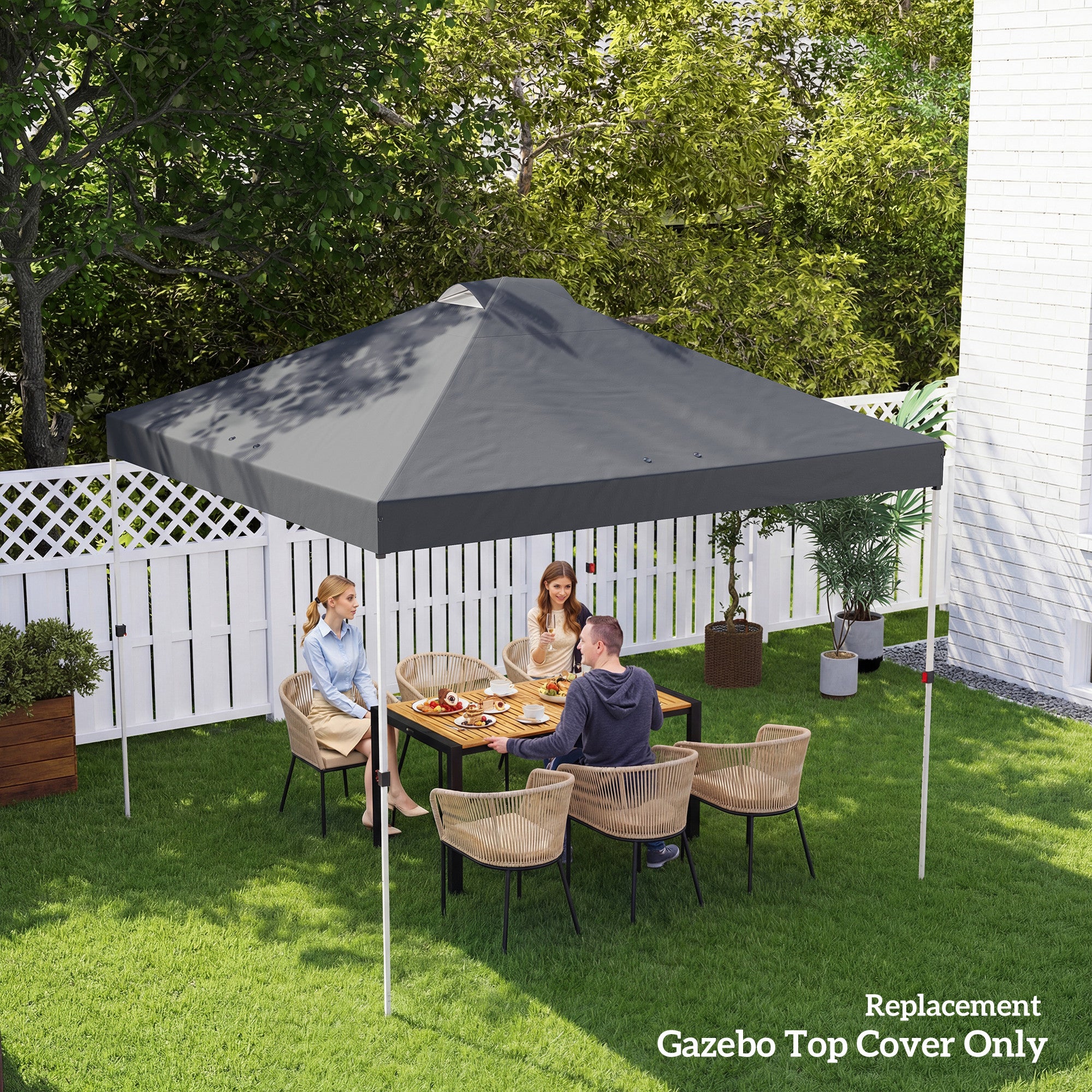 Outsunny Gazebo Roof Replacement UV50+ Waterproof Pop Up Canopy Cover with 8 Drainage Holes 3 x 3 m Dark Grey 