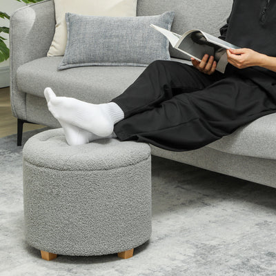 HOMCOM 31.8L Teddy Fleece Storage Ottoman - Grey 