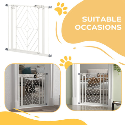 PawHut Pressure Fit Stair Gate, Dog Gate, with Auto Closing Door, Double Locking, Easy Installation, Openings 74-80cm - White 