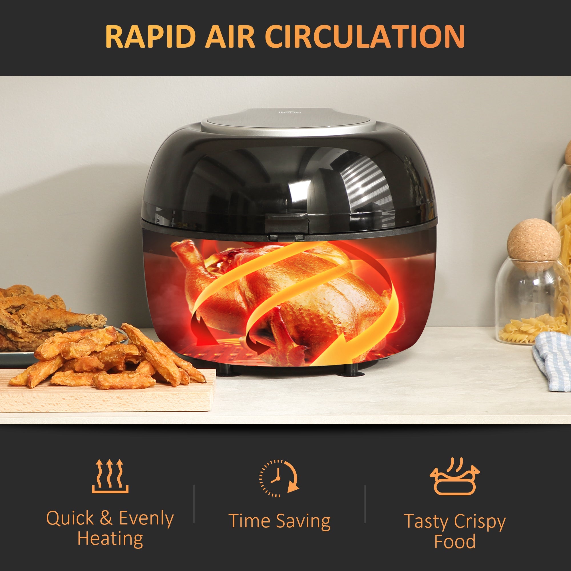 HOMCOM 7L Family Size Digital Air Fryer Oven with Air Fry, Roast, Broil, Bake, Dehydrate, 8 Presets, Rapid Air Circulation, Timer, Preheat, Non-stick Basket, Inner Light for Oil Free & Low Fat, 1500W 